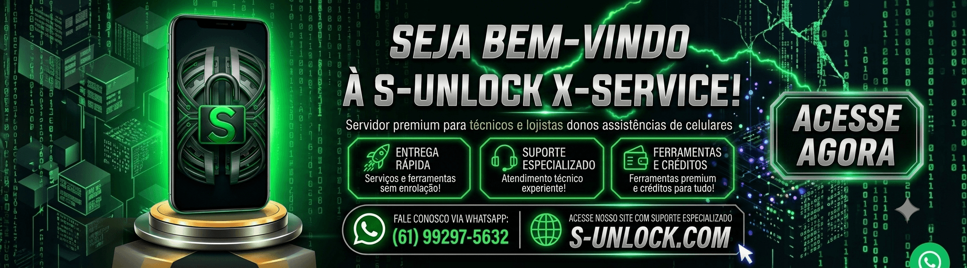 S-UNLOCK X-SERVICE — servidor premium para técnicos e lojistas donos de assistências de celulares